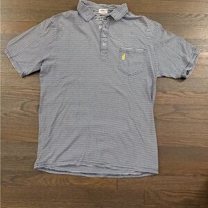 Johnny-O Men’s Polo Shirt Medium Mint Green Navy Stripe Pocket